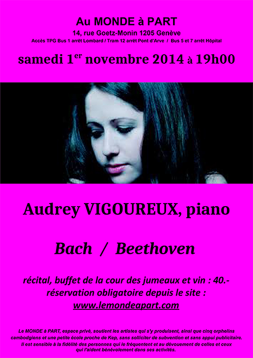 Récital Audrey Vigoureux, piano  samedi 1er novembre 2014 à 19h00