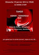 « Tango » duo Eduardo Kohan et Jérémy Vannereau dimanche 19 janvier 2014 à 19h00