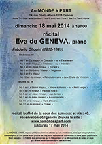 Récital Eva de Geneva, piano – études de Frédéric Chopin dimanche 18 mai 2014 à 19h00