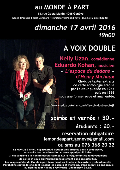 Le chemin vers demain Cycle de poèmes de Nicolas de Bouville Bianca Favez, violon, Gérard Desmeules, piano dimanche 3 avril 2016 à 18h00 soirée et verrée : 30.-