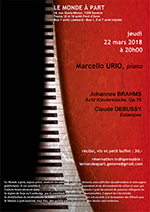 Marcello URIO, piano   jeudi 22 mars 2018 à 20 heures   récital, vin et petit buffet : 30.-